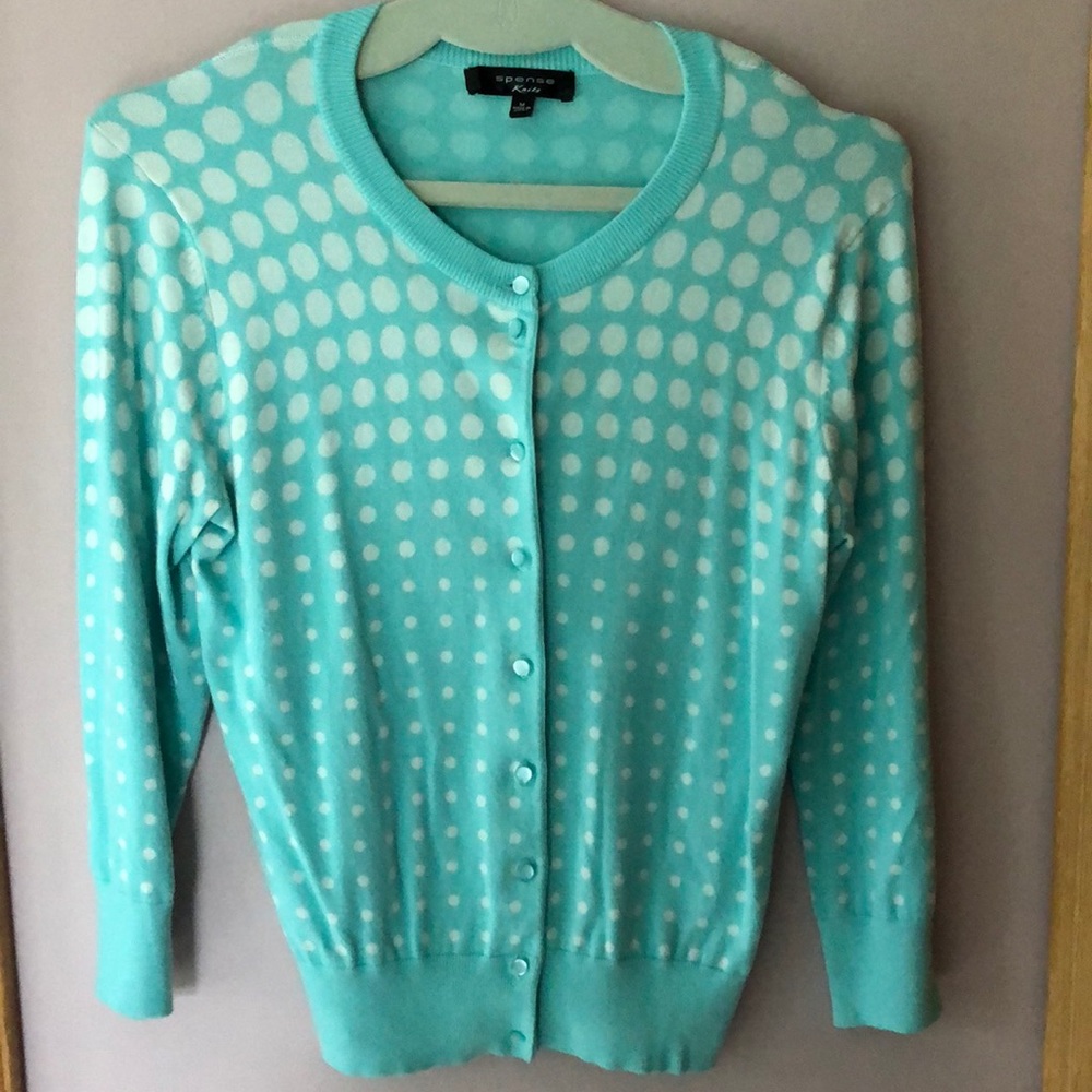 Aqua & White Polka Dot Cardigan